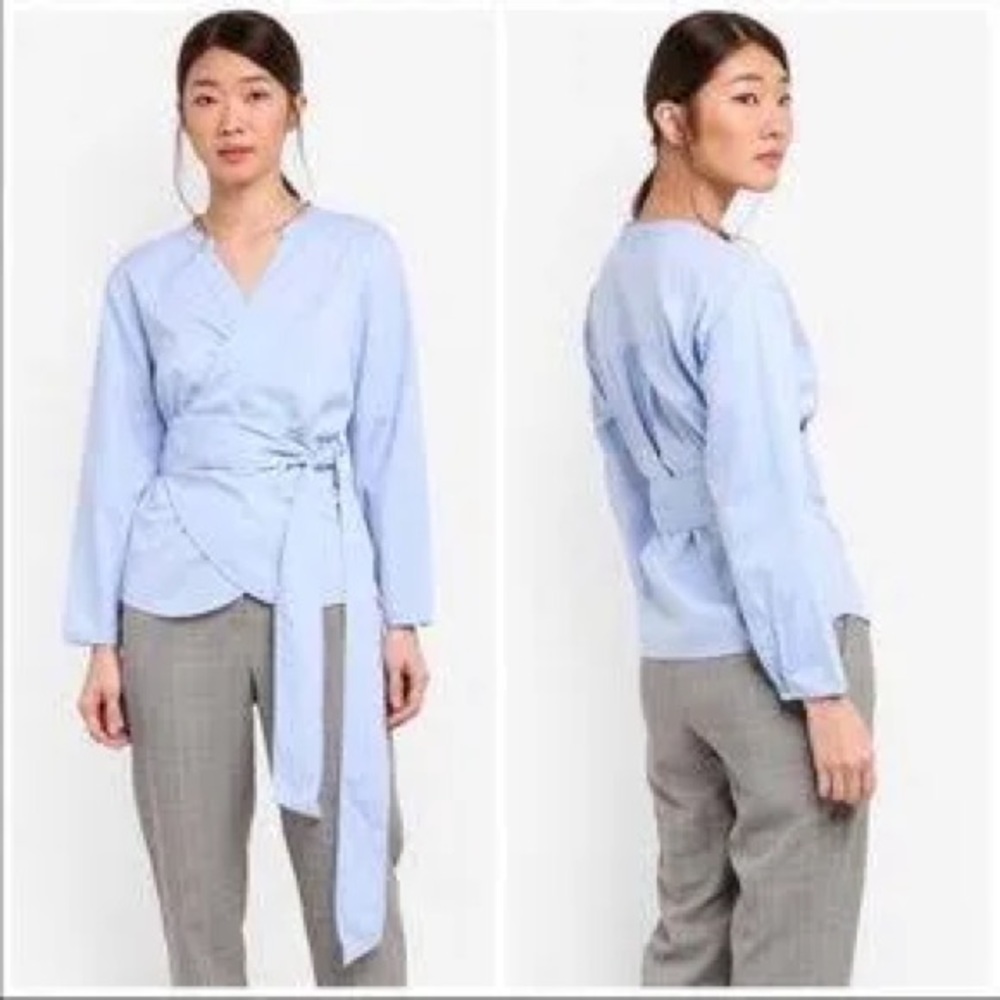 J. Crew Sara Oxford Wrap Top in French blue size XS